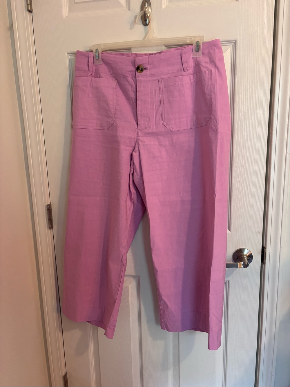 Anthropologie Maeve Rose Pink Linen Blend Crop Pants with Button